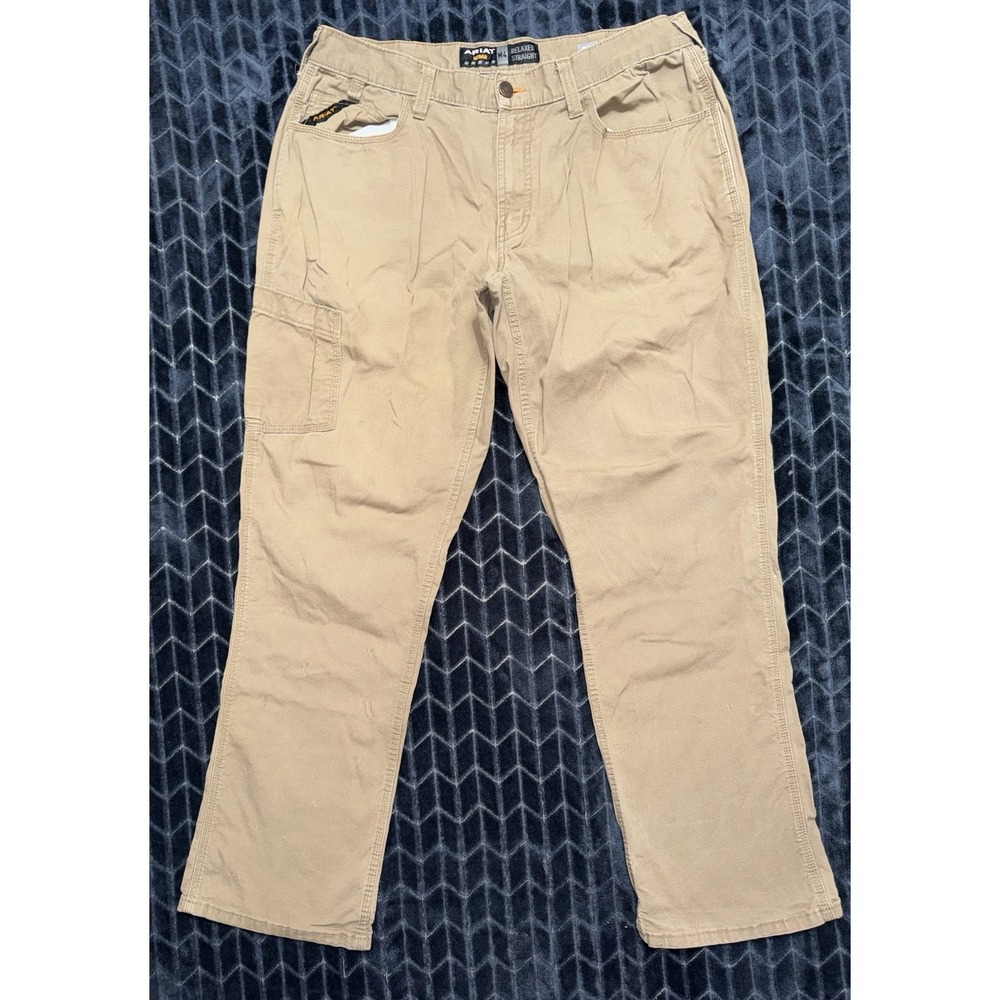 Ariat Mens Beige Rebar M4 Relaxed Straight Canvas Workwear Size 35